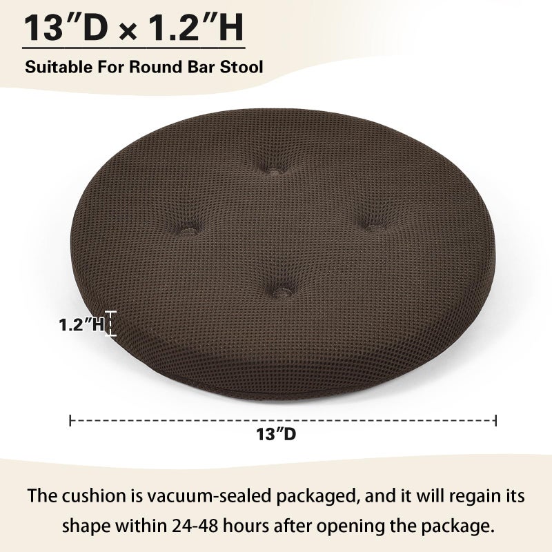 baibu Bar Stool Cushions, Super Breathable Round Bar Stool Cover Seat Cushion Brown 13" - One Cushion Only - Image 2